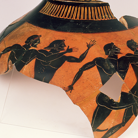 A broken vase with runners on from the Ancient Olympic Games.
