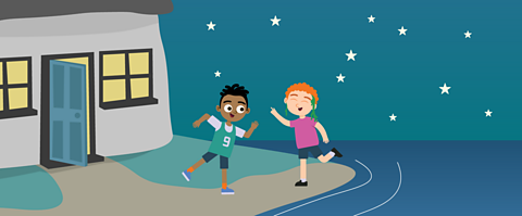 Two people dancing on the sea shore in front of a house. One of the people has seaweed on them, because they are a selkie in human form.