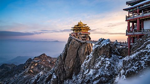 The Laojun Mountain in China, speckled with snow