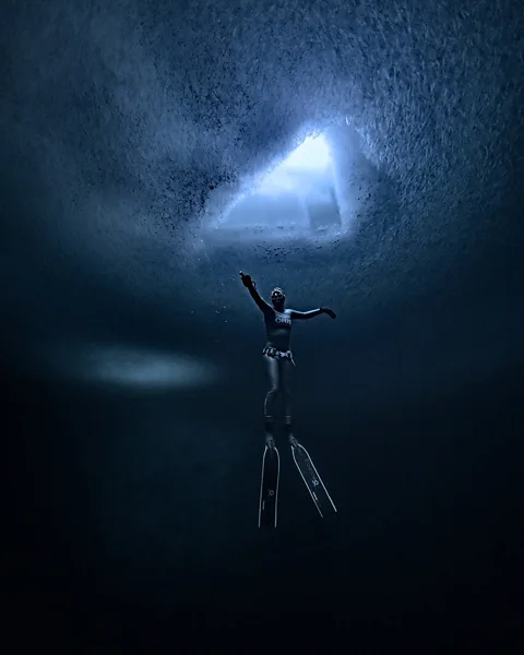 Alex Dawson The water was so cold that freediver Anna Von Boetticher could only stay under for less than a minute at a time (Credit: Alex Dawson)