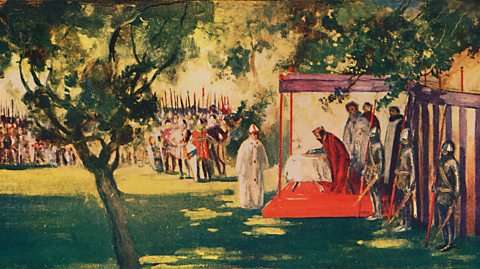 A painting that depicts King John signing the Magna Carta at Runnydale