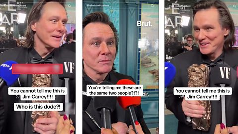 Three screengrabs from TikTok videos about Jim Carrey