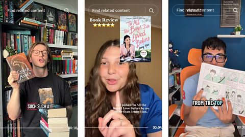 An image showing three different TikTok posts - each one is discussing a book aimed at young adults