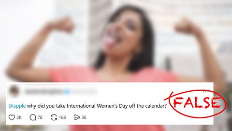 A social-media post from Dr Jolene Brighten asking Apple 'why did you take international Women's Day off the calendar?'