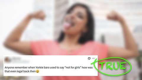 An image showing a tweet about the time Yorkie bars were branded as 'not for girls' in a marketing campaign