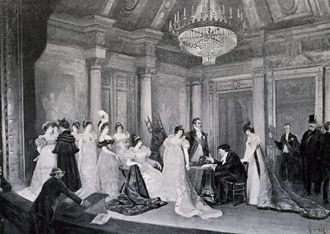 Performers rehearsing for opera in Paris in the 1800s