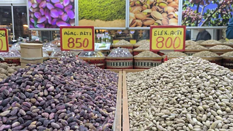 Jen Rose Smith Piles of fresh pistachios are found across Gaziantep's markets (Credit: Jen Rose Smith)