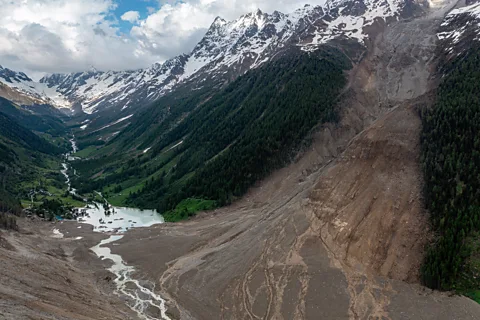 Getty Images The village of Blatten in the Swiss Alps was almost completely destroyed when nine million cubic metres of debris slid down Kleiner Nesthorn in 2025 (Credit: Getty Images)