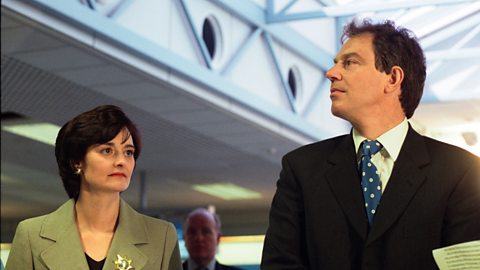 Tony Blair with wife Cherie at the opening of a new building at Teeside Airport in 1997