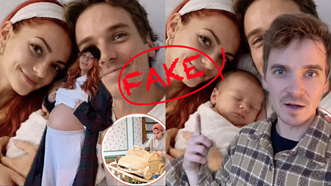 YouTuber Joe Sugg calls out fake baby pictures.
