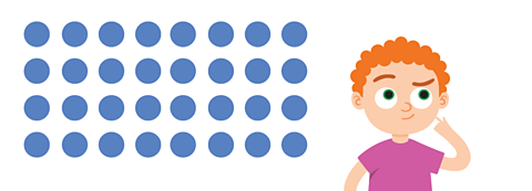 An array showing 4 dots by 8 dots.