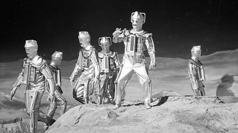 Dr Who Cybermen marching across the surface of the moon for lost media