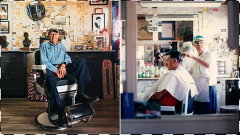 Johnny Kompar/ Clarissa Delgadillo Angel Delgadillo cut hair in his Seligman barbershop for decades before it evolved into the Route 66-themed gift shop (Credit: Johnny Kompar (left)/ Clarissa Delgadillo (right))