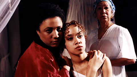 Nimmy March as Lady Capulet, Marcelle Dupre as Juliet and Mona Hammond as the nurse