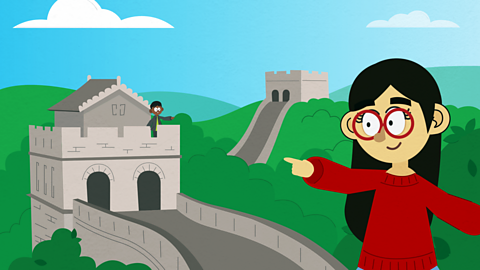 Two children playing on the Great Wall of China