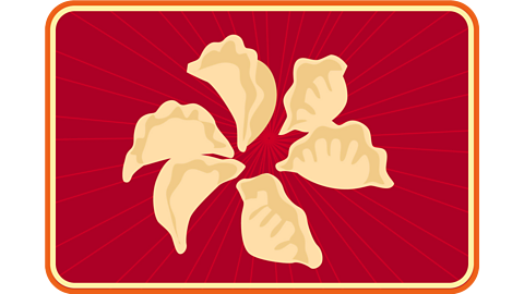 Six Chinese dumplings in a ring.