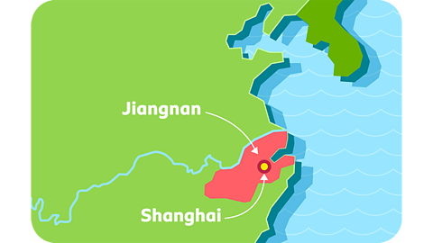 A map of China highlighting the Jiangnan region.
