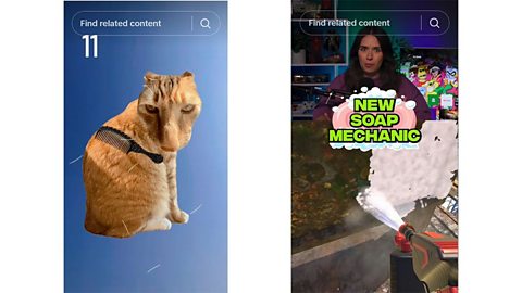 Two separate TikTok images. One shows the Brush Jjaemu cat grooming game and another the PowerWash Simulator game