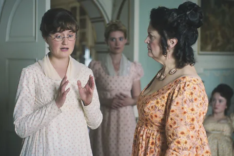 In the series, Mrs Bennet (Ruth Jones, right) is a demanding, critical mother, troubled by her "nerves" (Credit: BBC)