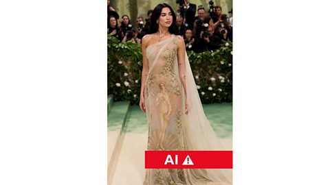 An AI image of Dua Lipa attending the Met Gala in a gown inspired by Botticelli's Venus
