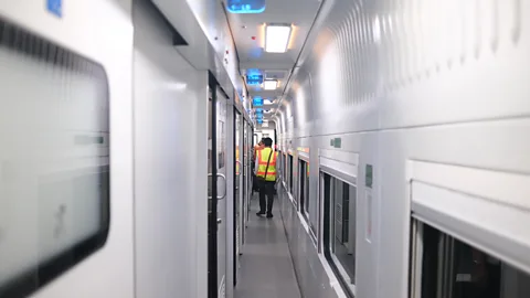 Jamie Fullerton The Vande Bharat sleeper's clean interiors are part of its appeal, but its launch prompted online debate over passenger etiquette (Credit: Jamie Fullerton)