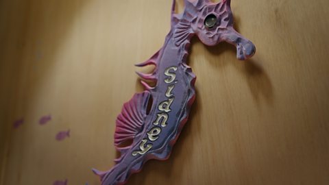 A seahorse ornament with the name 'Sidney' on it