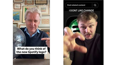 Image showing two TikTok posts relating the new discoball style Spotify logo