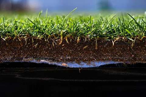 Michigan State University For the indoor stadiums, researchers had to find a way to ensure the surface would remain stable, with the right amount of bounce and traction (Credit: Michigan State University)
