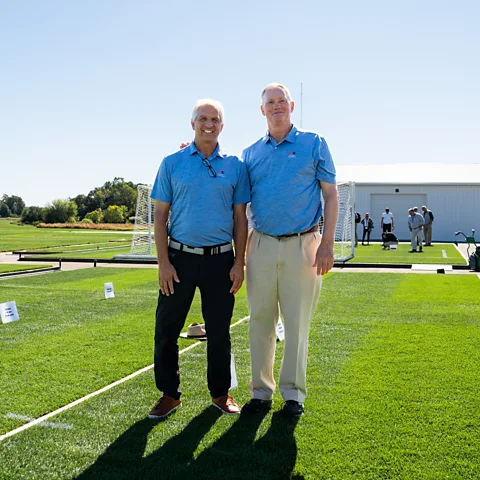 Michigan State University Fifa is hoping decades of research by John Sorochan (left) and Trey Rogers (right) on turfgrass will mean the World Cup pitches can stand up (Credit: Michigan State University)
