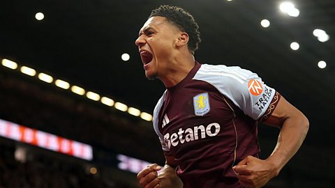 Aston Villa player Ollie Watkins celebrates.