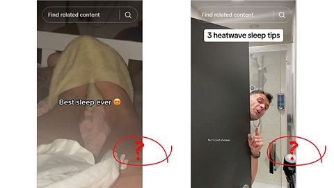 An image showing two different TikToks with advice on keeping cool in a heatwave