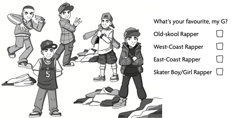 Rap Kid in various outfits