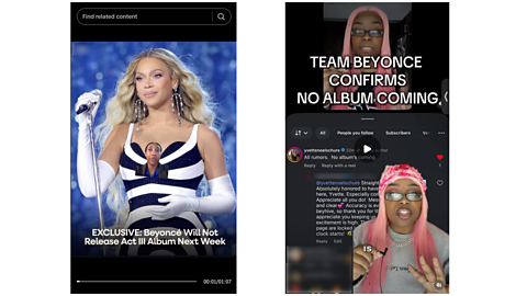 Two TikTok users sharing videos claiming the rumoured Beyoncé Act III "will not" be released next week.