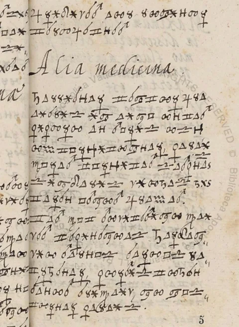 Biblioteca Apostolica Vaticana The Borg cipher is thought to be around 400 years and contains a mixture of strange cipher symbols and some Latin script on its 408 pages (Credit: Biblioteca Apostolica Vaticana)