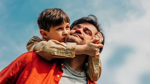 Father and son out in nature.