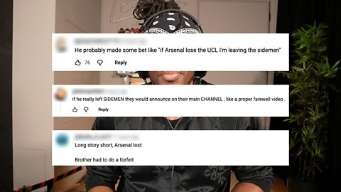 Three YouTube comments of fans speculating whether KSI's annoucment is true.