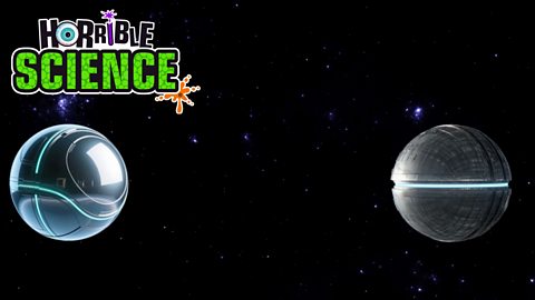 Image of two spherical spaceships with the Horrible Science logo in the top left. 