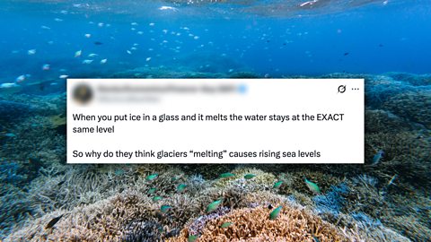 An image showing a claim about melting ice not affecting Earth's sea levels 