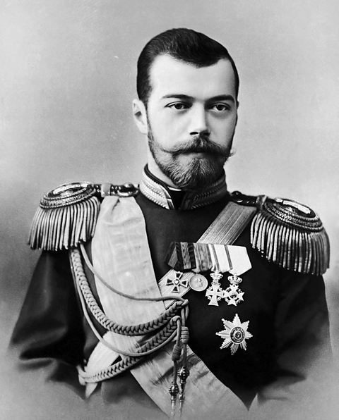 Black and white portrait of Tsar Nicolas II