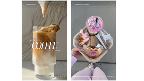 Two TikTok videos showing the latest coffee trends.