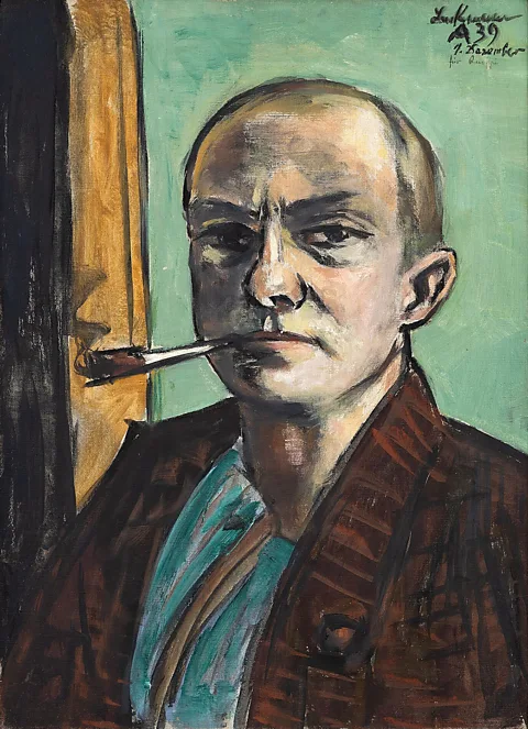 Courtesy private collection/ Gina Folly The German artist's work is on display at Hauser & Wirth, Basel – pictured, Self Portrait on Green with Green Shirt (1938) (Credit: Courtesy private collection/ Gina Folly)