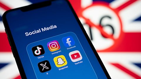 An image showing a mobile phone with social media apps set to be banned for under-16s in the UK from spring 2027, including Instagram, X, TikTok and Snapchat