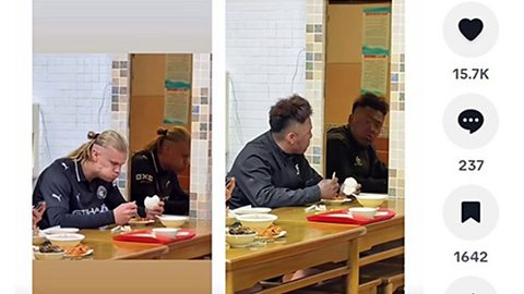 A closer look at a TikTok video comparing a deepfake of Erling Haaland to one created by Chinese comedian Jin Long