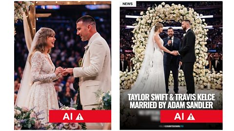 Two AI images showing what Taylor Swift and Travis Kelce's wedding at Madison Square Garden could have looked like 
