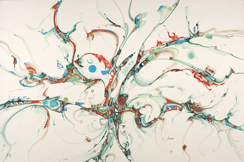 Courtesy Dr Luigi Rossi/ Don Hall/ Alex Janvier Exodus from the Soil (1978) by Alex Janvier – the acclaimed artist was part of a 1970s group of Native Indian artists (Credit: Courtesy Dr Luigi Rossi/ Don Hall/ Alex Janvier)