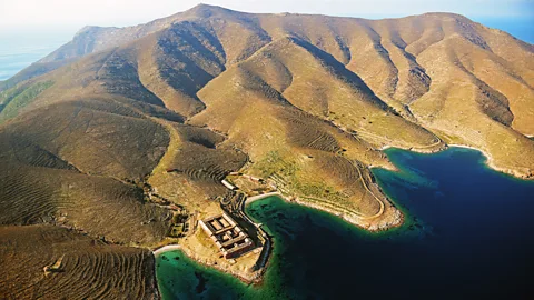P. Dendrinos/ MO
m An aerial view shows Gyaros' abandoned prison and the terrain beyond it that harbours several rare and endangered species (Credit: P. Dendrinos/ MOm)