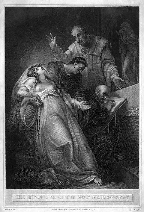 Getty Images The Imposture of the Holy Maid of Kent, an illustration from around 1534, depicts Barton in a trance-like state (Credit: Getty Images)