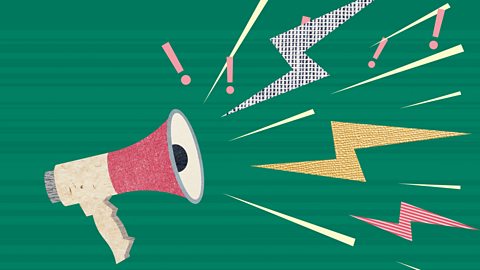 Megaphone with noise coming out of it.