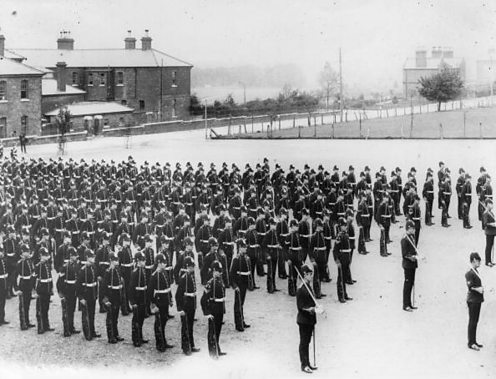 The Suffolk Regiment on parade near Dublin, during the Curragh Mutiny.