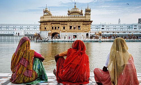 Worshipers in front of the Golden Temple at Amritsar